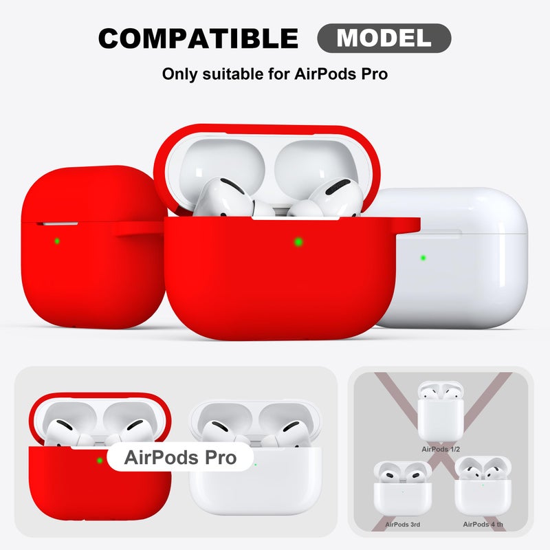 R-fun for iPods Pro 2nd/1st Generation Case with Cleaner Kit,Soft Silicone Protective Case Cover for Apple AirPods Pro 2/1 for Women Men,AirPods Pro Accessories with Keychain,Red - Image 4